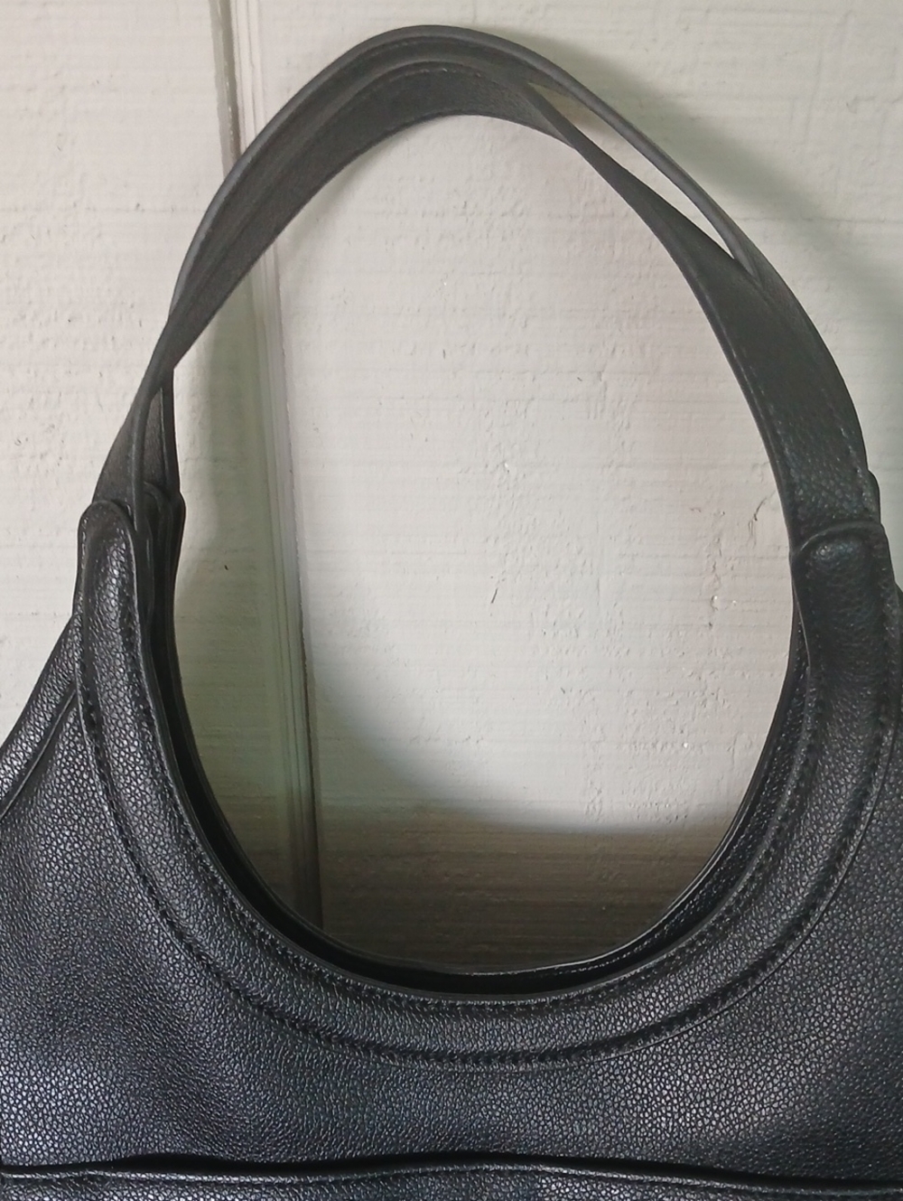 LC Lauren Conrad Black Pebbled Faux Leather Shoulder Bag with Front Pocket - Picture 2 of 14